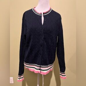 Brooks Brothers Navy Cardigan with Multicolor Trim‎